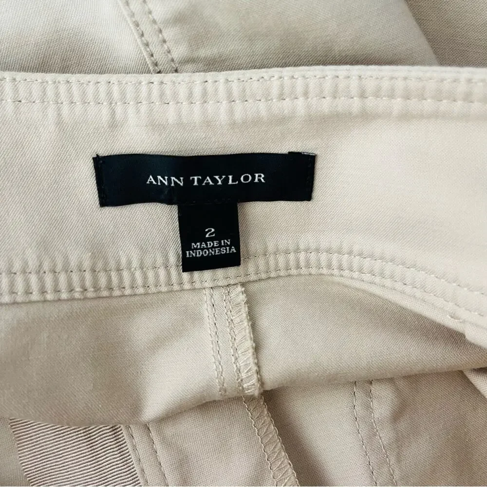 Ann Taylor tan zip cargo stretchy office preppy skirt 2